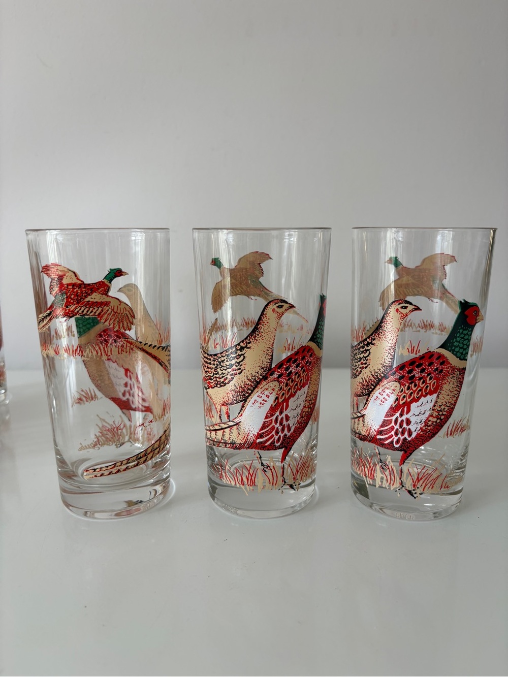 6 x REIMS France Vintage Pheasant Glasses High Ball Wild Game Birds